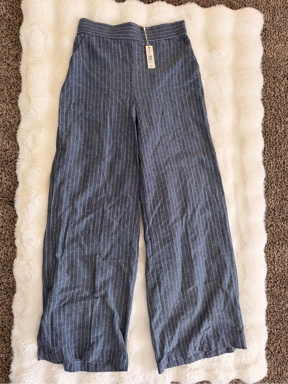 Blue Pinstripe High Waist Wide-Leg Pants